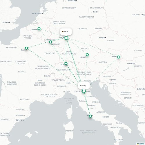 Bologna - Frankfurt am Main kaart van rechtstreekse vlucht