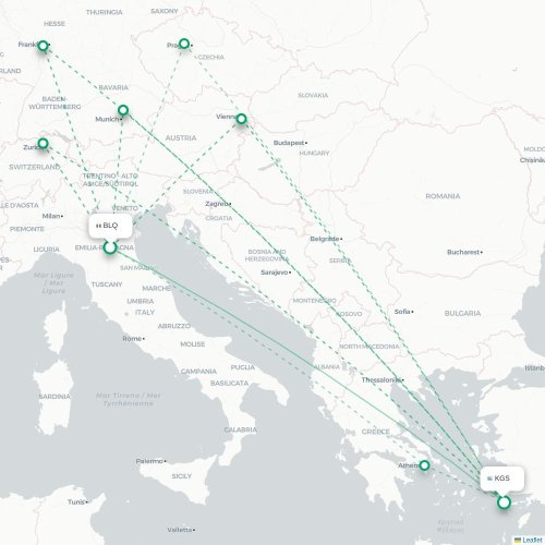 Mapa de vuelo directo Bolonia - Kos
