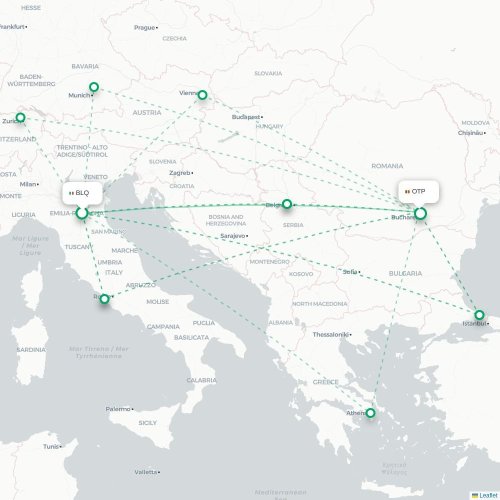 Mapa lotu bezpośredniego Bolonia – Bukareszt