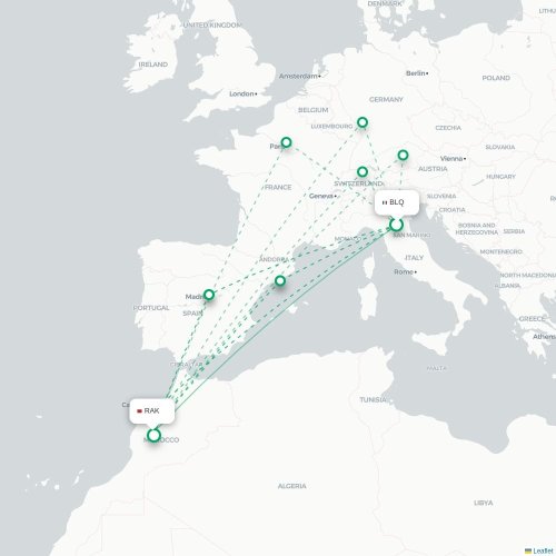 Mapa lotu bezpośredniego Bolonia – Marrakesz