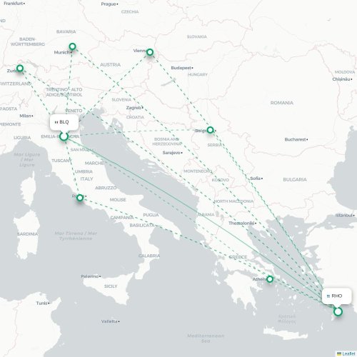 Bologna - Rhodos karta över direktflyg
