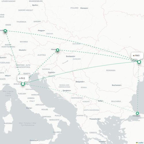 Mapa de vuelo directo Bolonia - Chişinău