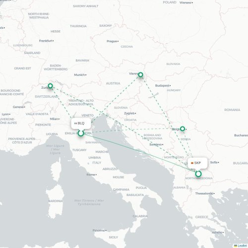 Bologna - Skopje karta över direktflyg