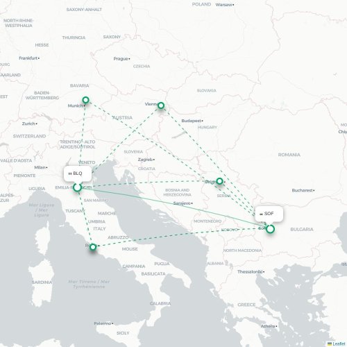 Mapa lotu bezpośredniego Bolonia – Sofia