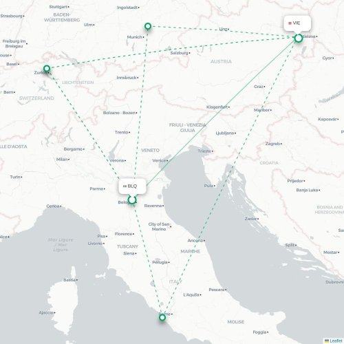 Bologna - Wien karta över direktflyg