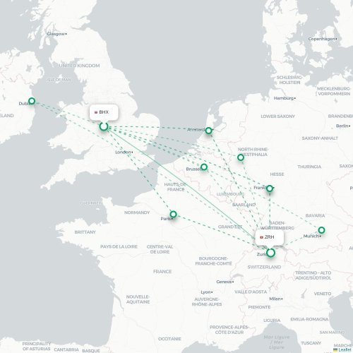 Bologna - Zurich karta över direktflyg