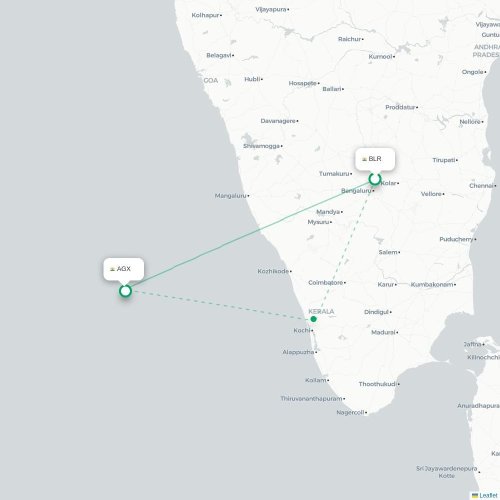 Bangalore – Agatti Island suoran lennon kartta