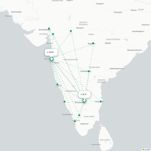 Bangalore – Mumbai suoran lennon kartta