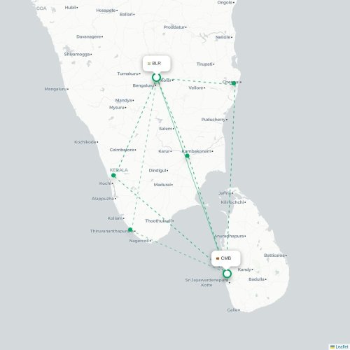 Mapa lotu bezpośredniego Bangalore – Kolombo