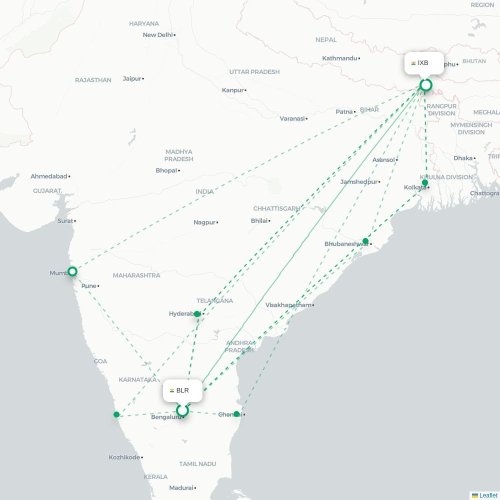 Mapa lotu bezpośredniego Bangalore – Bagdogra