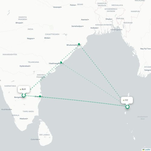 Mapa de vuelo directo Bangalore - Port Blair