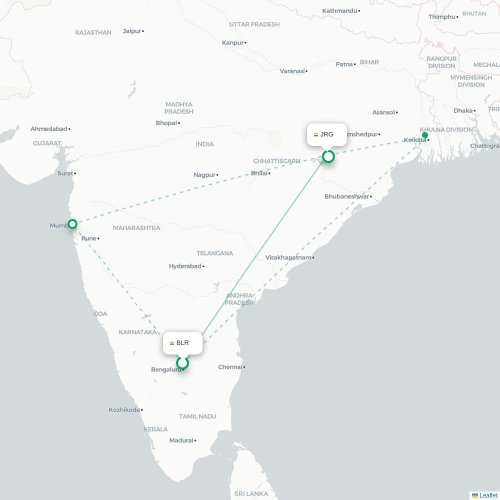 Mapa de vuelo directo Bangalore - Jhārsuguda