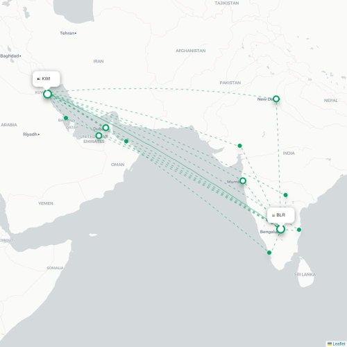 Mapa lotu bezpośredniego Bangalore – Kuwejt