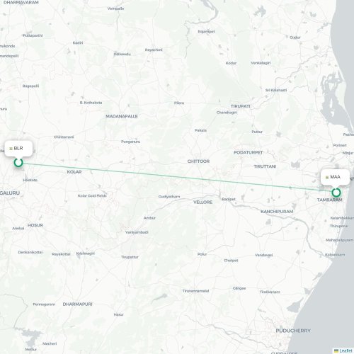 Bangalore – Chennai suoran lennon kartta