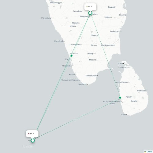 Mapa de vuelo directo Bangalore - Malé