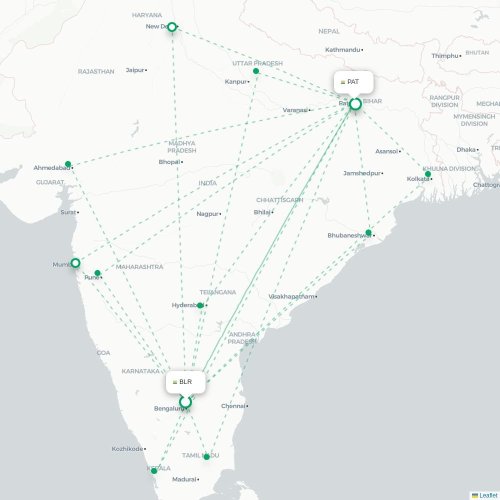 Bangalore – Patna suoran lennon kartta