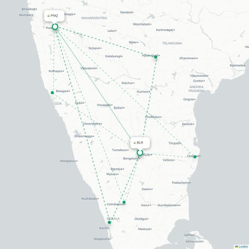 Bangalore – Pune suoran lennon kartta
