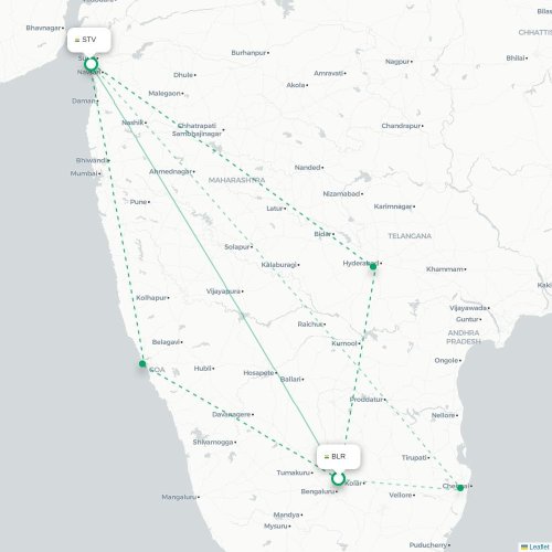 Bangalore – Surat suoran lennon kartta
