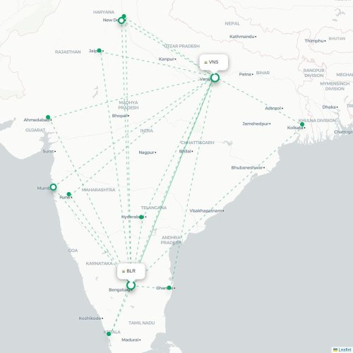 Bangalore - Varanasi kort over direkte fly