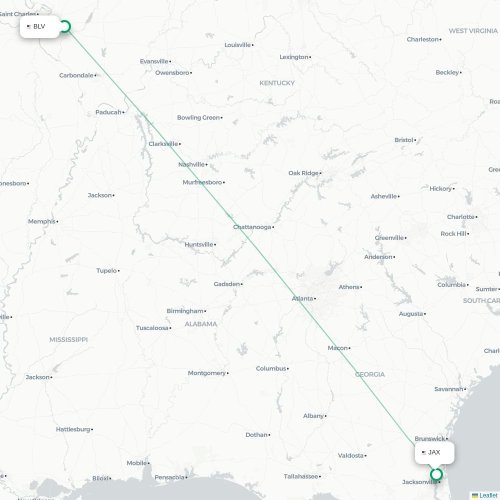 Belleville - Jacksonville kaart van rechtstreekse vlucht