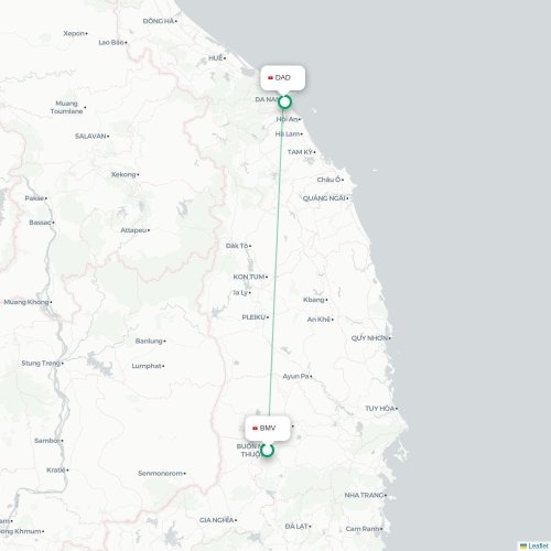 Mapa lotu bezpośredniego Buon Ma Thuot – Da Nang
