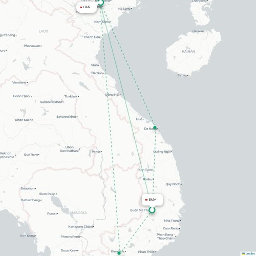 Mapa lotu bezpośredniego Buon Ma Thuot – Hanoi