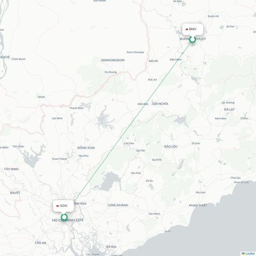 Mapa lotu bezpośredniego Buon Ma Thuot – Ho Chi Minh