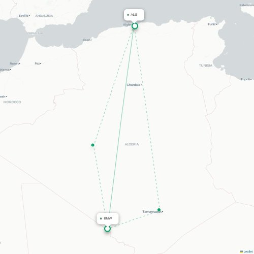 Mapa lotu bezpośredniego Burdż Badżi Muchtar – Algier