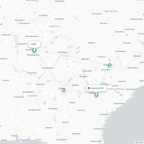 Mapa lotu bezpośredniego Nashville – Augusta