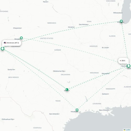 Mapa de vuelo directo Nashville - Montrose