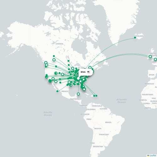BNA routes and destination map