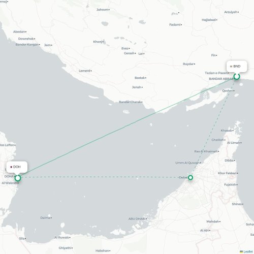 Mapa de vuelo directo Bandar Abbas - Doha