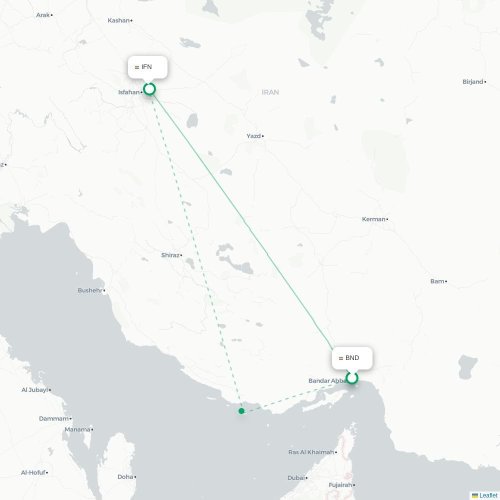 Mapa de vuelo directo Bandar Abbas - Isfahán