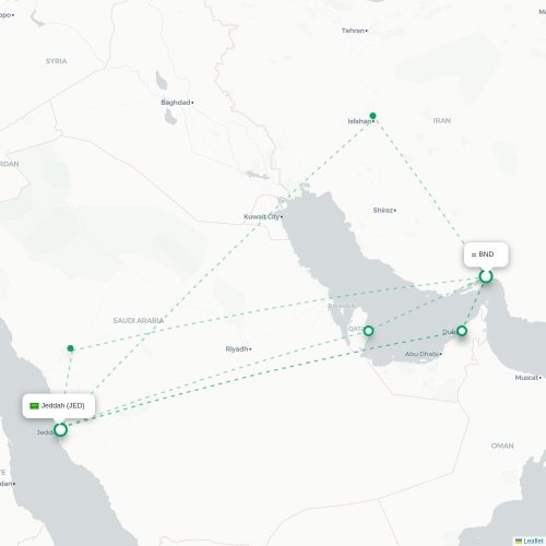 Mapa lotu bezpośredniego Bandar-e Abbas – Dżudda