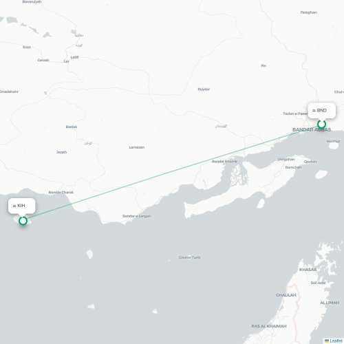 Mapa de vuelo directo Bandar Abbas - Kīsh