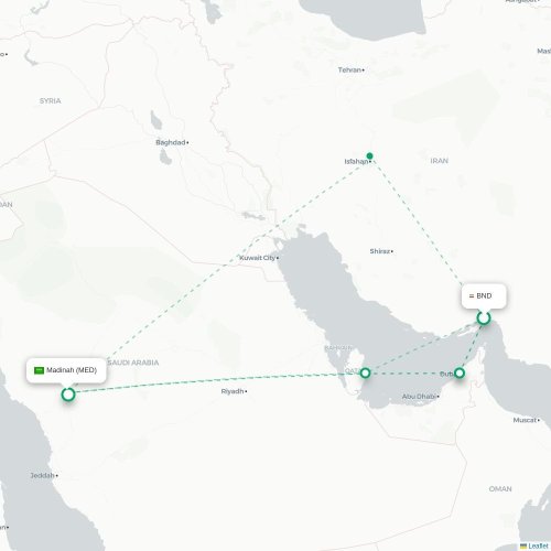 Mapa de vuelo directo Bandar Abbas - Medina