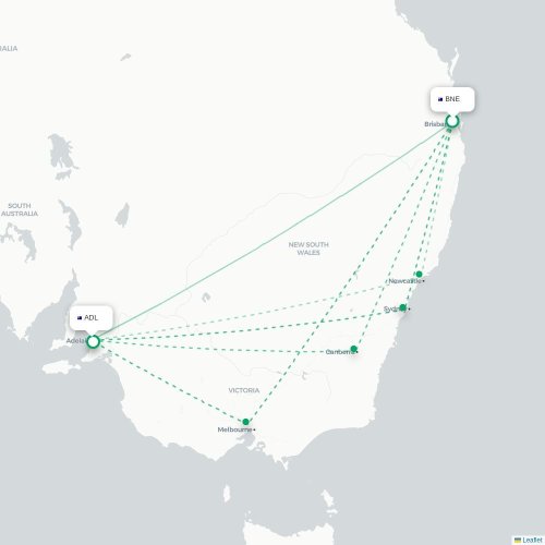 Mapa lotu bezpośredniego Brisbane – Adelajda Południowa