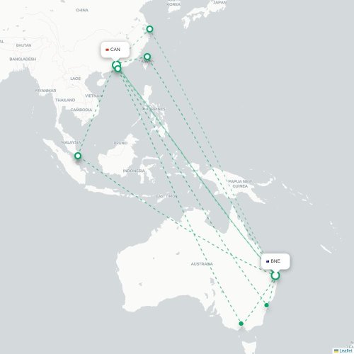 Mapa lotu bezpośredniego Brisbane – Kanton