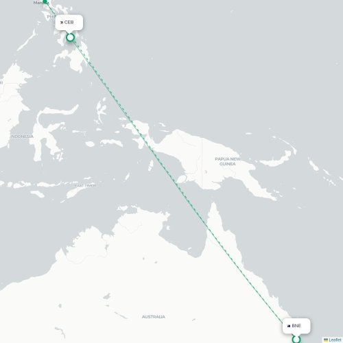 Brisbane – Cebu suoran lennon kartta