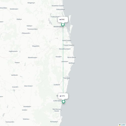 Mapa lotu bezpośredniego Brisbane – Coffs Harbour