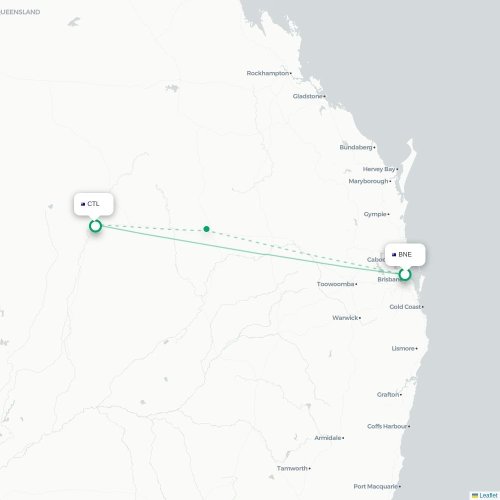Mapa de vuelo directo Brisbane - Charleville