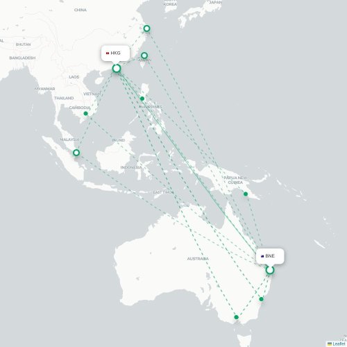 Mapa lotu bezpośredniego Brisbane – Hongkong