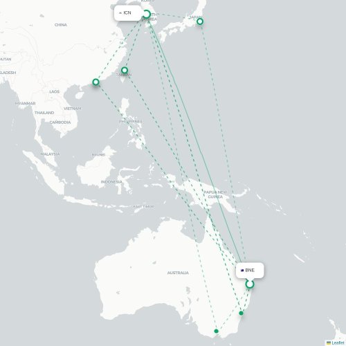 Mapa lotu bezpośredniego Brisbane – Inczhon