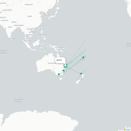 Mapa lotu bezpośredniego Brisbane – Los Angeles
