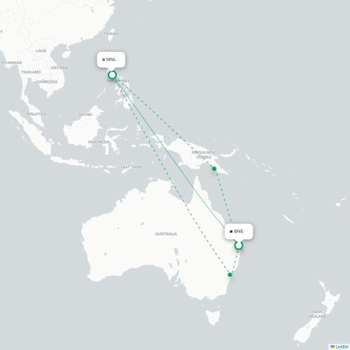Brisbane – Manila suoran lennon kartta