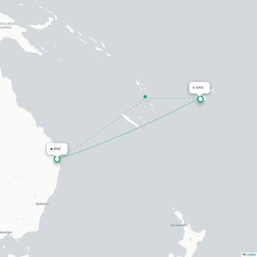 Mapa lotu bezpośredniego Brisbane – Nadi