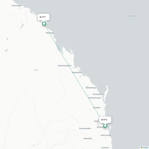 Brisbane - Proserpine kaart van rechtstreekse vlucht