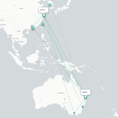 Mapa lotu bezpośredniego Brisbane – Szanghaj