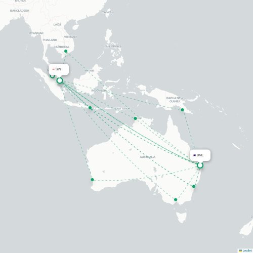 Mapa lotu bezpośredniego Brisbane – Singapur