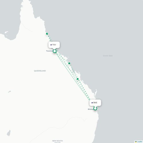 Brisbane - Townsville kort over direkte fly